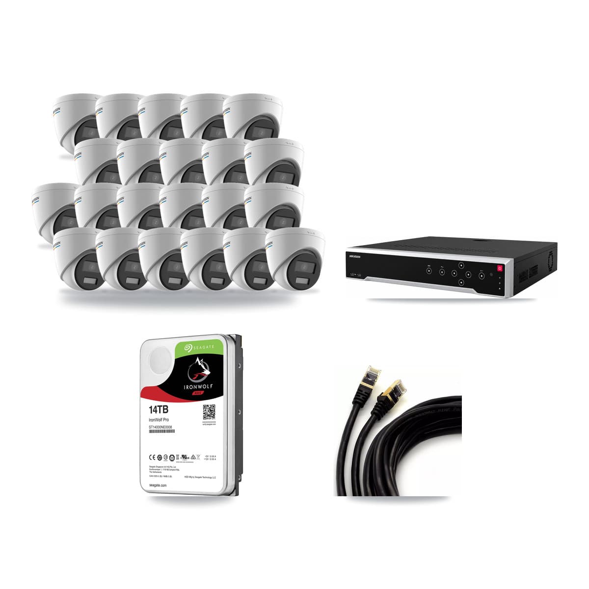 Hikvision 32-channel CCTV kit: 22 cameras (22× 2MP Turret), 14TB hard drive