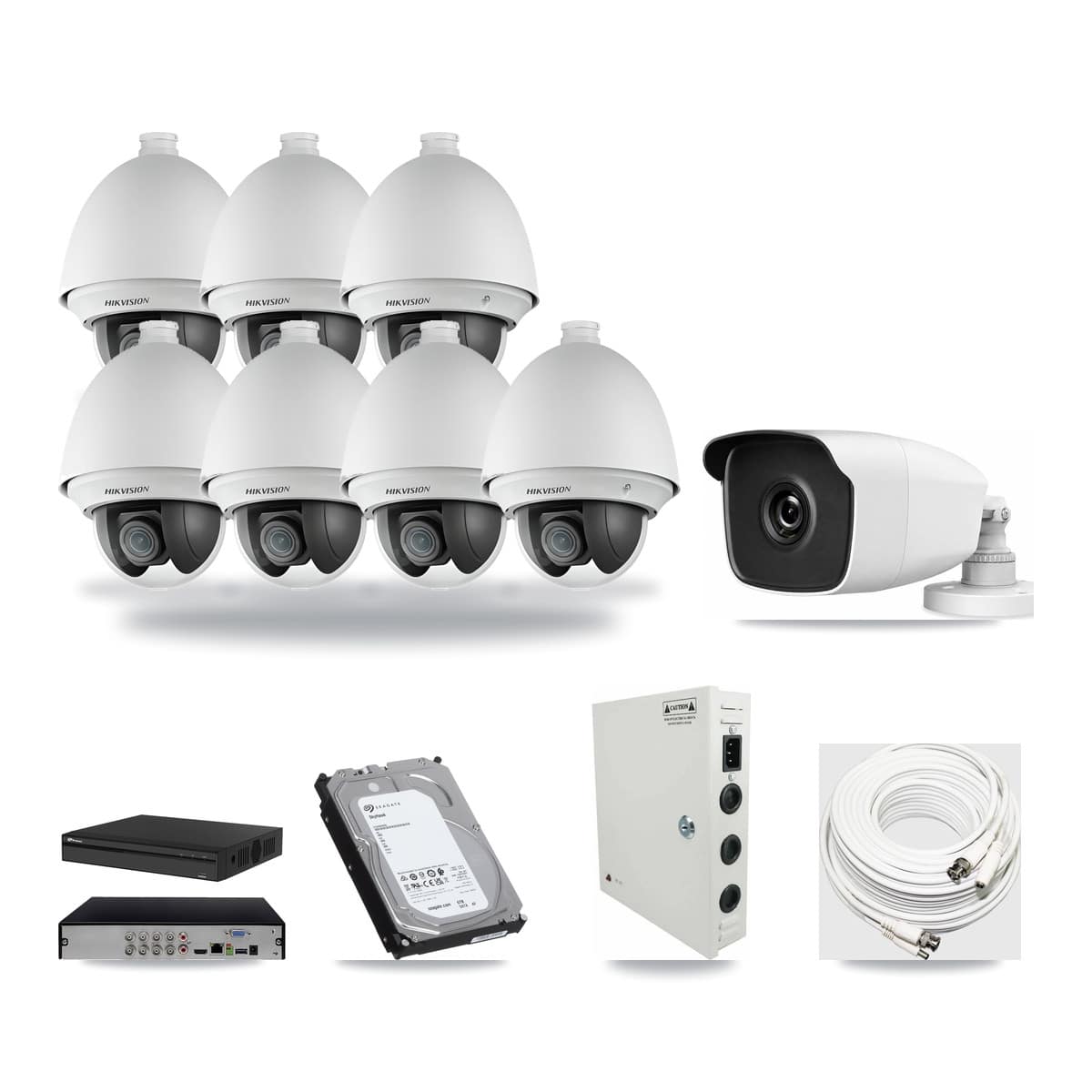 8-Channel 2MP – 3MP CCTV Kit — 7 2MP PTZ + 1 3MP Bullet Cameras + 6TB Recording (PXD-5108HS Recorder) - Image 1