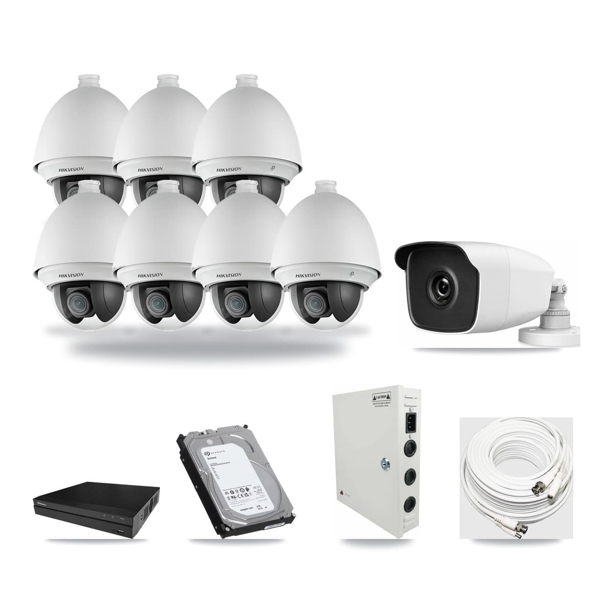 8-Channel 2MP – 3MP CCTV Kit — 7 2MP PTZ + 1 3MP Bullet Cameras + 6TB Recording (PXD-5208AN Recorder) - Image 1