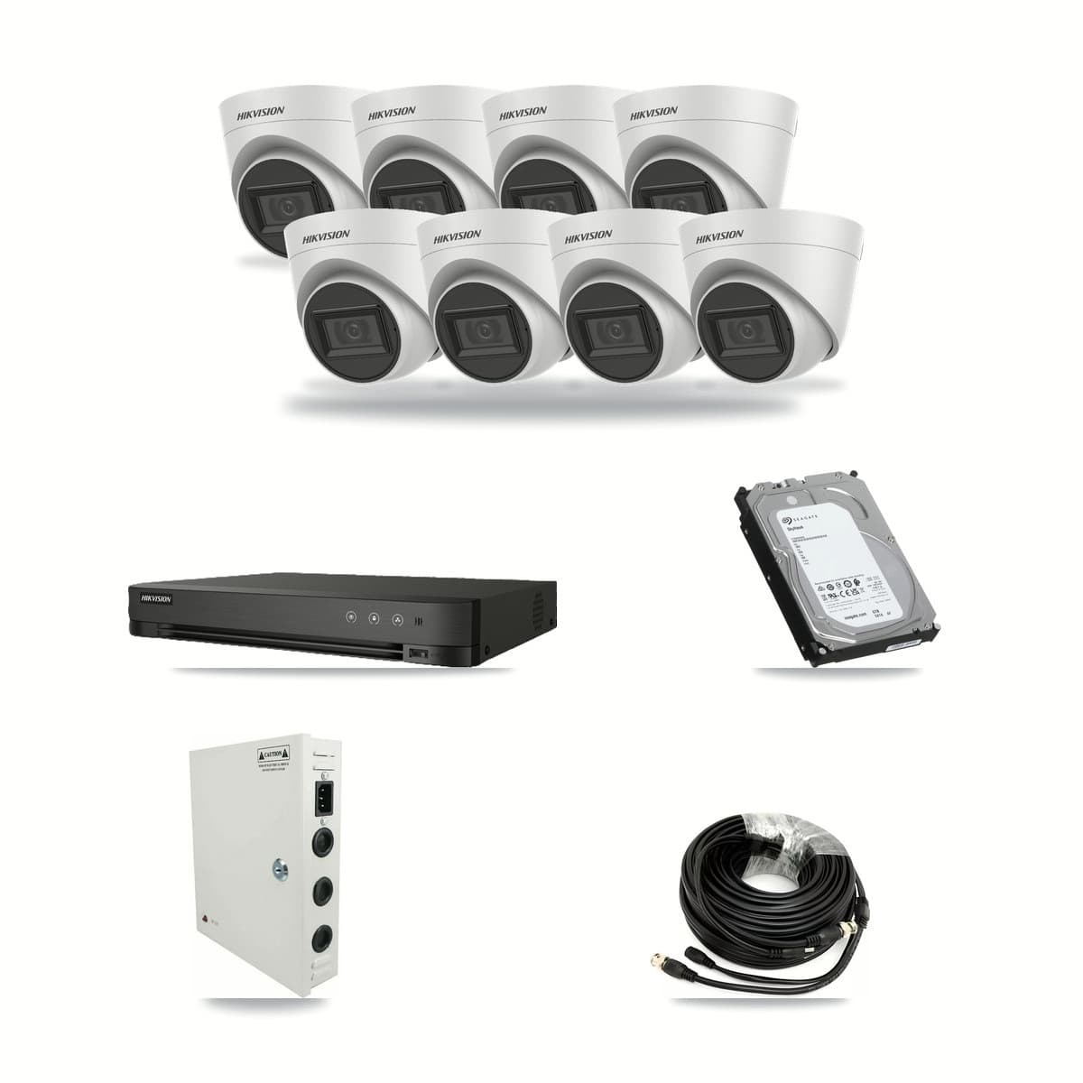 Hikvision 8-channel CCTV kit: 8 cameras (8× 5MP Turret), 6TB hard drive