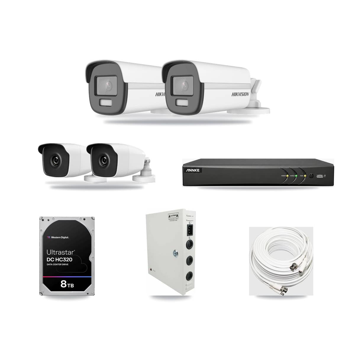 4-Channel 3MP – 4K CCTV Kit — 2 4K + 2 3MP Bullet Cameras + 8TB Recording (AN-DV4-8MP Recorder) - Image 1