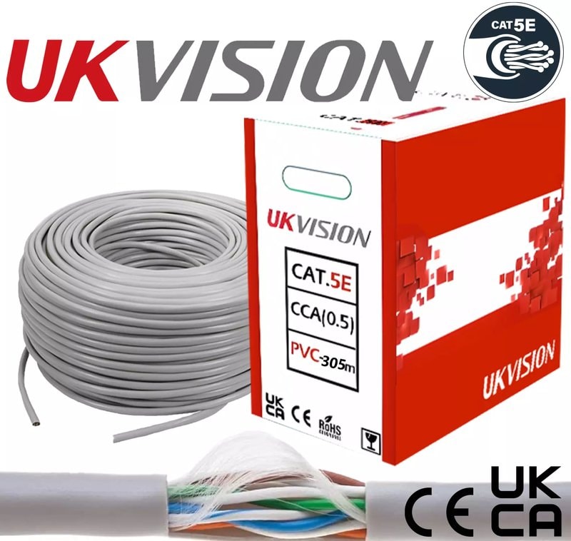 UKVISION Cat5e UTP Network Cable 305m CCA PVC Grey Indoor Reel