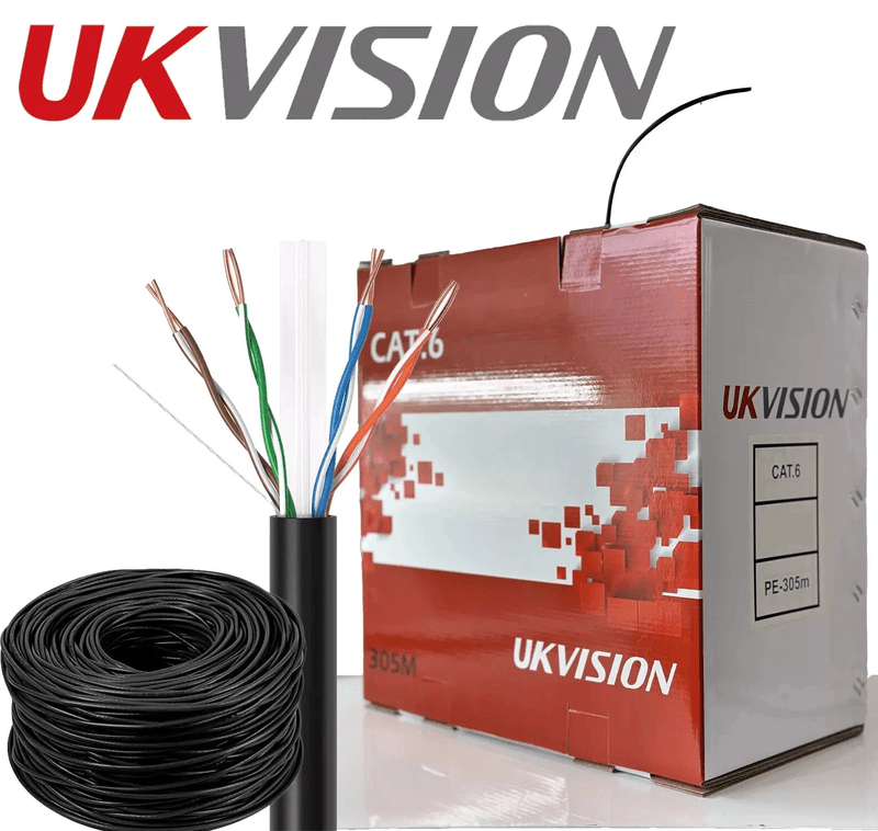UKVISION Cat6 UTP Ethernet Cable 305m Solid Copper 0.52mm Black LAN